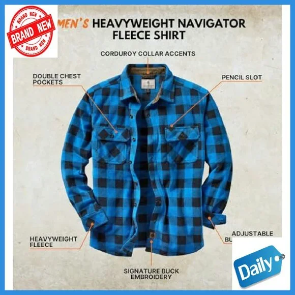 Men's Heavyweight Fleece Button-Up Shirt with Chest Pocket